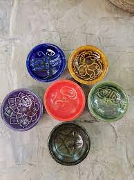 Miri's Light Ceramic Incense Burner Bowls Embossed Assorted - Set of 6