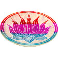 Miri's Light Soapstone Round Incense Holder - Lotus Flower - Natural