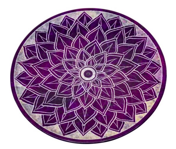 Miri's Light Soapstone Round Incense Holder - Lotus Flower - Purple